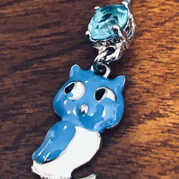 Blue Owl Dangle Gemmed Belly Button Ring - Picture 4 of 4